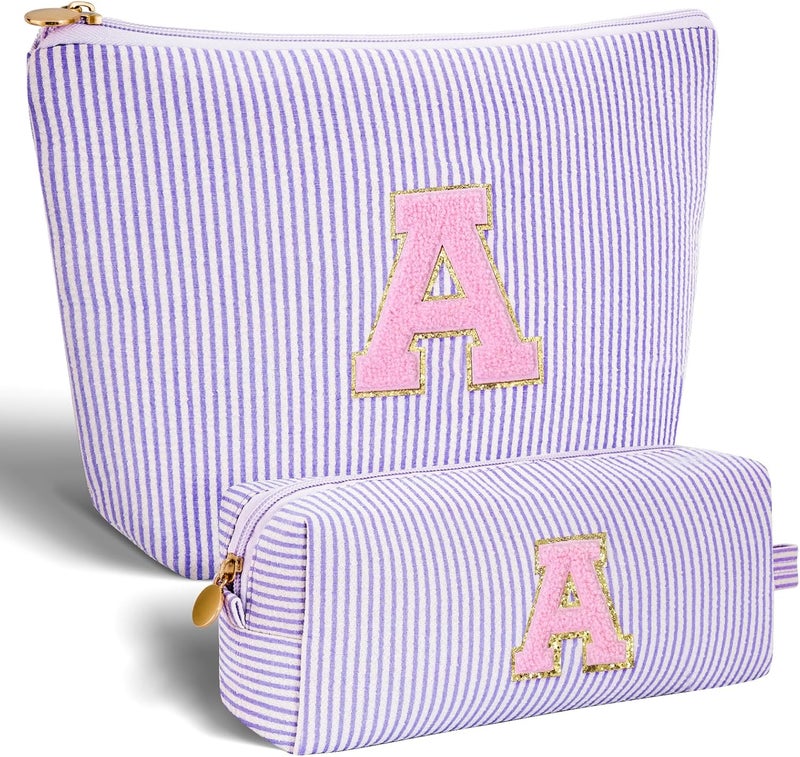 Btffitting Makeup Bag Set Initials Cosmetic Bag,Birthday Graduation Gifts for 10 11 12 13 14 15 16 17 18 Years Old Girl Girlfriend Teen Girls Gift Trendy Stuff Toiletry Bag Travel - Lavender,A - Image 1